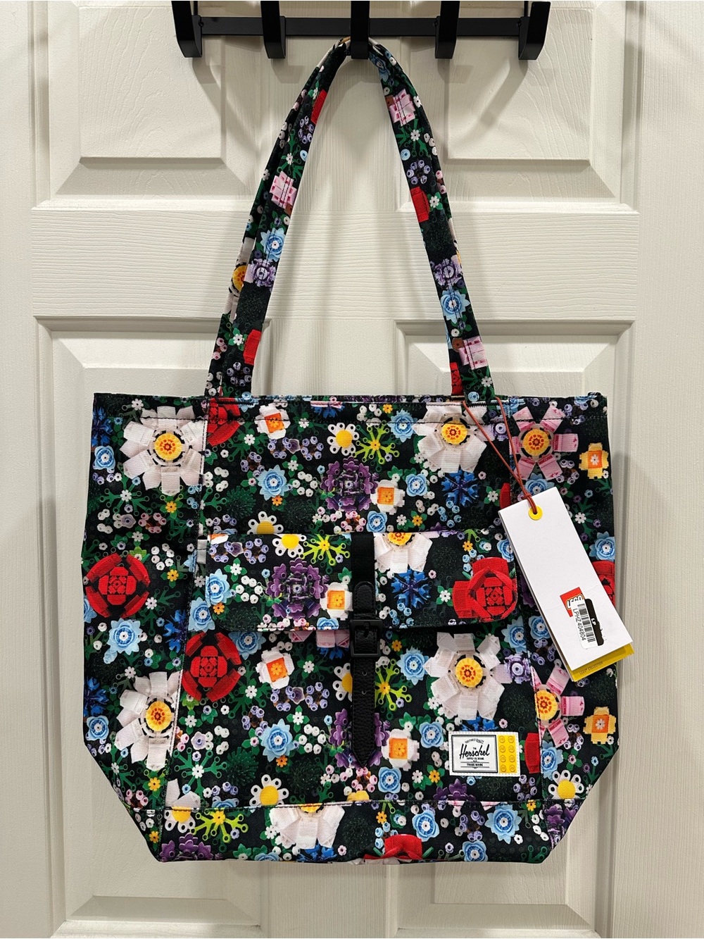 Herschel Supply Company Black Lego Floral Multicolor Tote - Picture 4 of 6